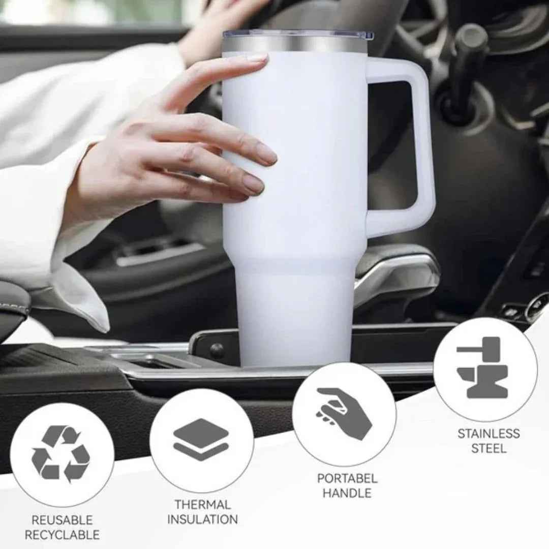 Premium Insulated Tumbler with Handle in White