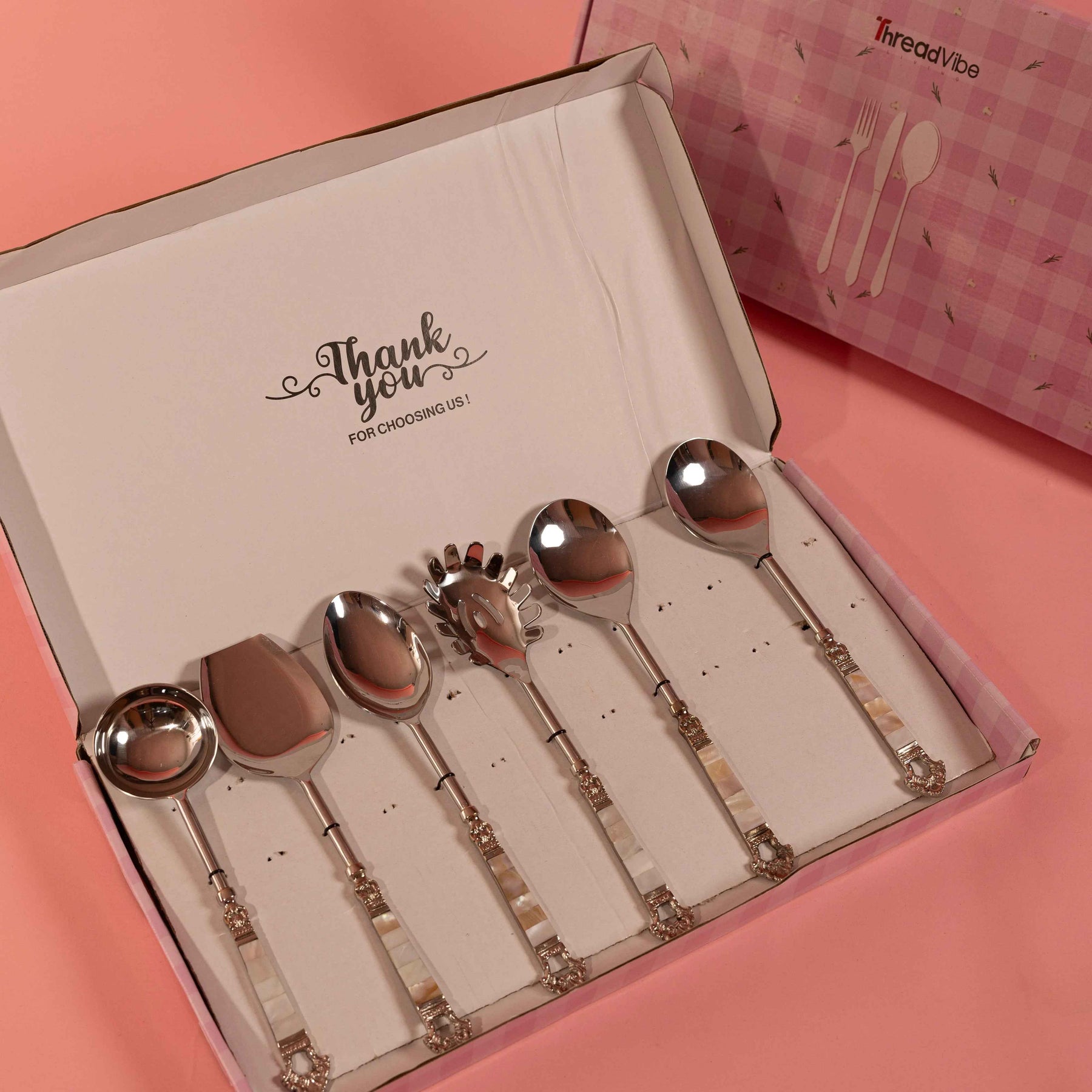 Premium Stainless Steel Serving Set of 6 with Pearl Handle