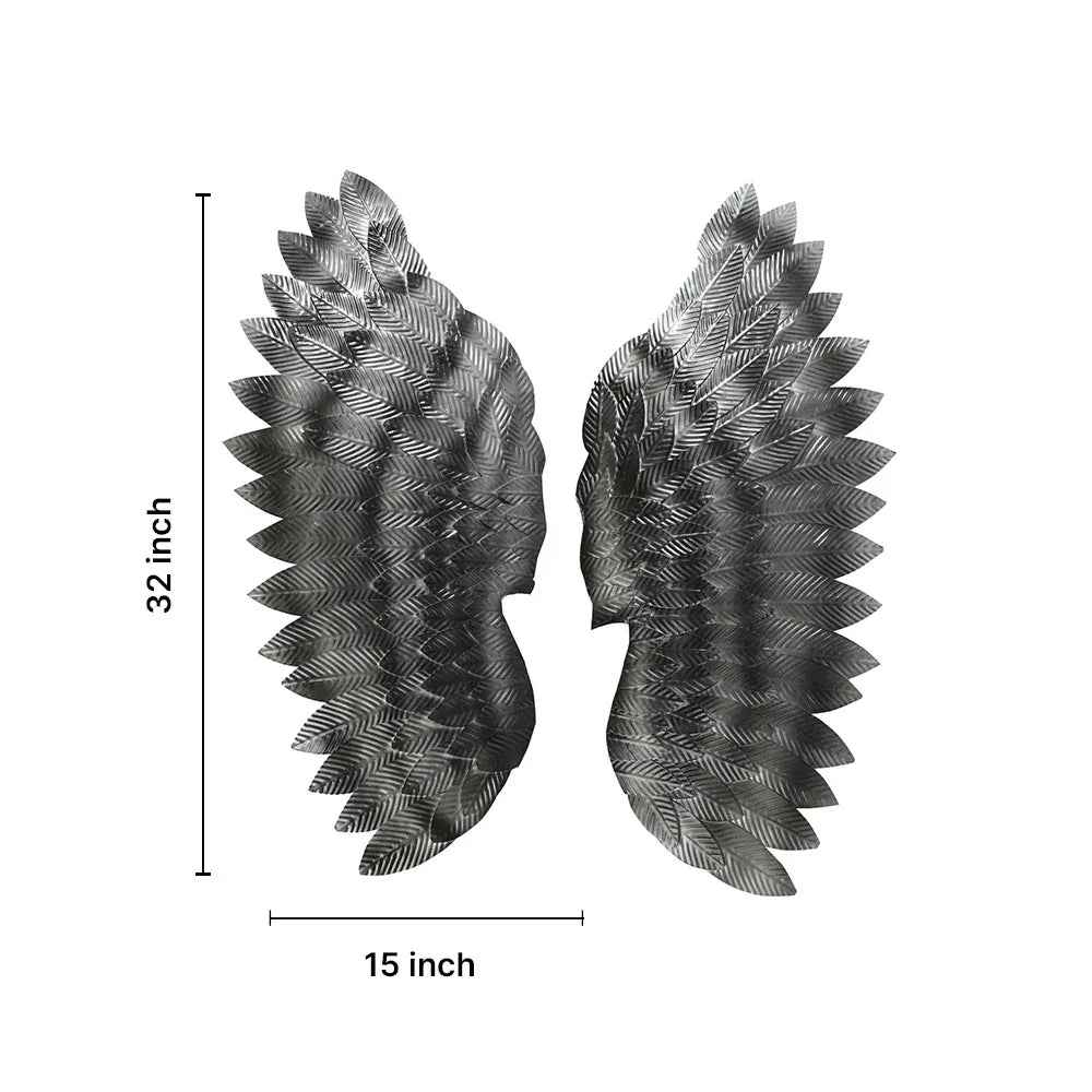 Modern Charcoal Angel Wings Metal Leaf Wall Art for Home Decor
