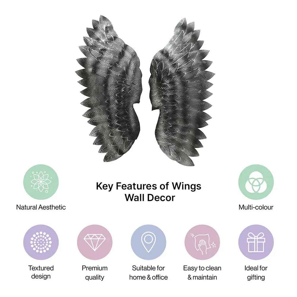 Modern Charcoal Angel Wings Metal Leaf Wall Art for Home Decor