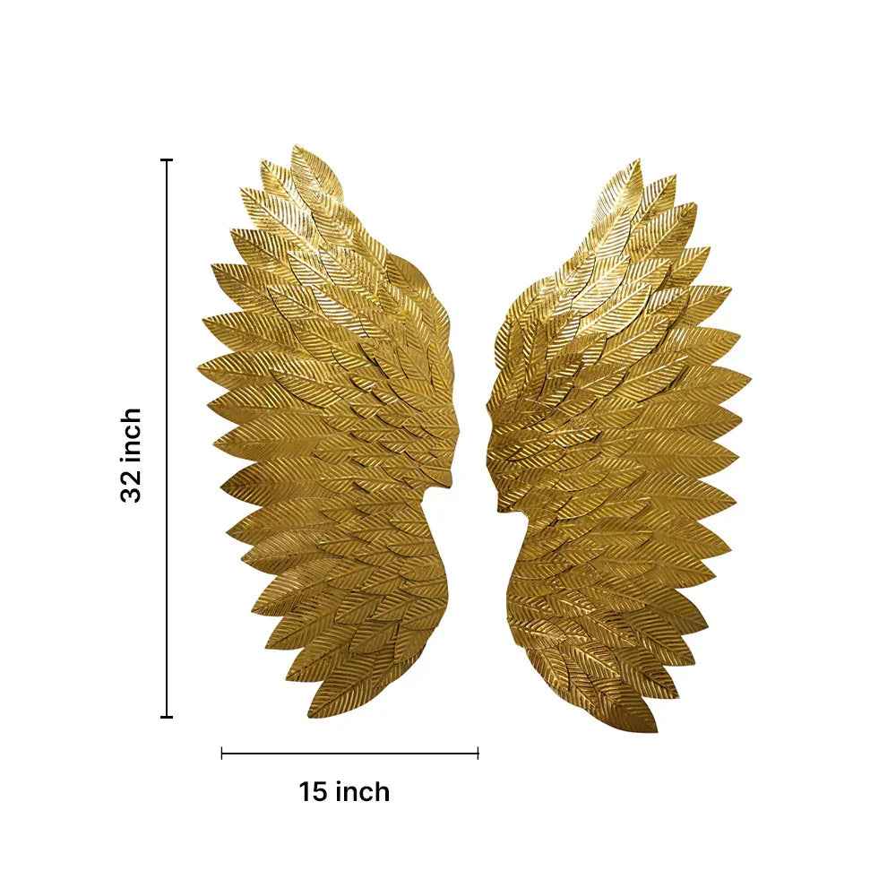 Royal Gold Angel Wings Metal Leaf Wall Art for Home Decor
