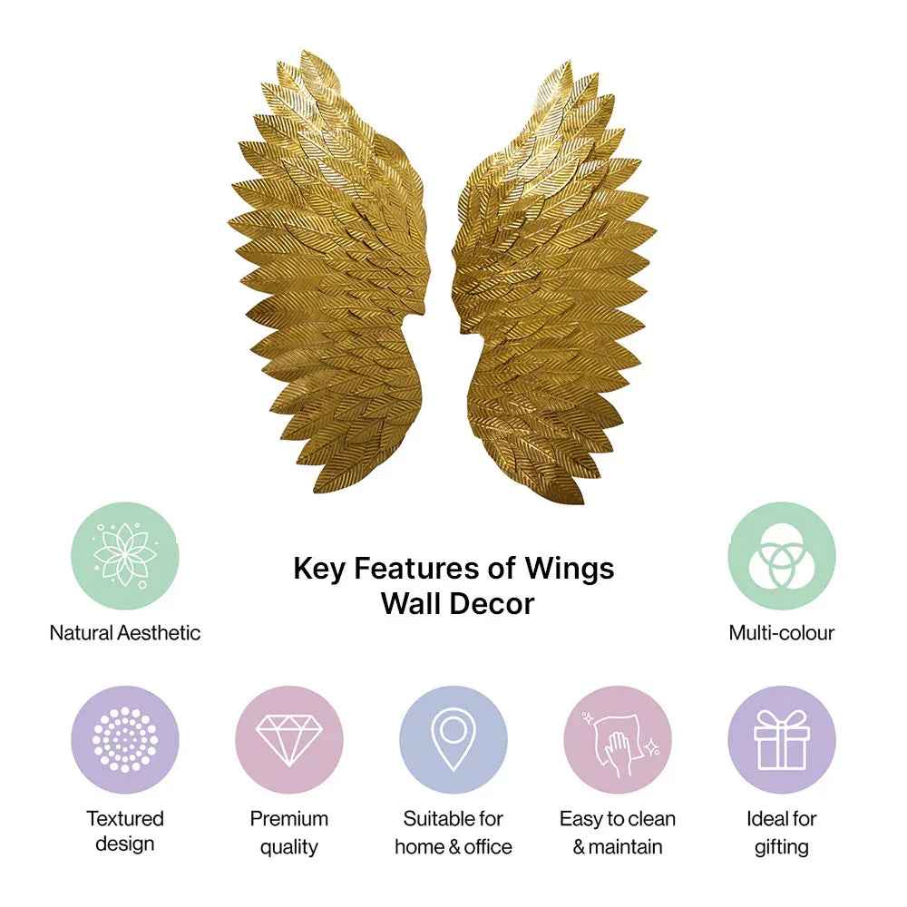 Royal Gold Angel Wings Metal Leaf Wall Art for Home Decor