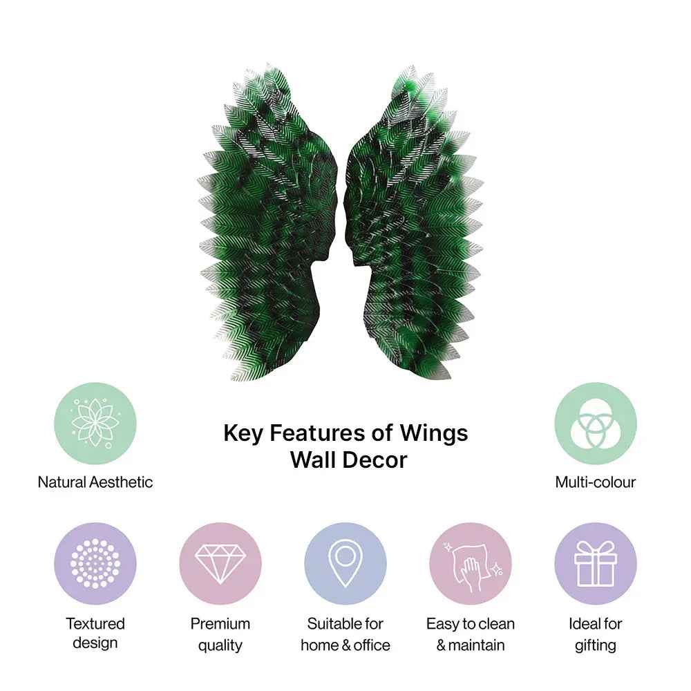 Emerald Angel Wings Metal Leaf Wall Art for Home Decor