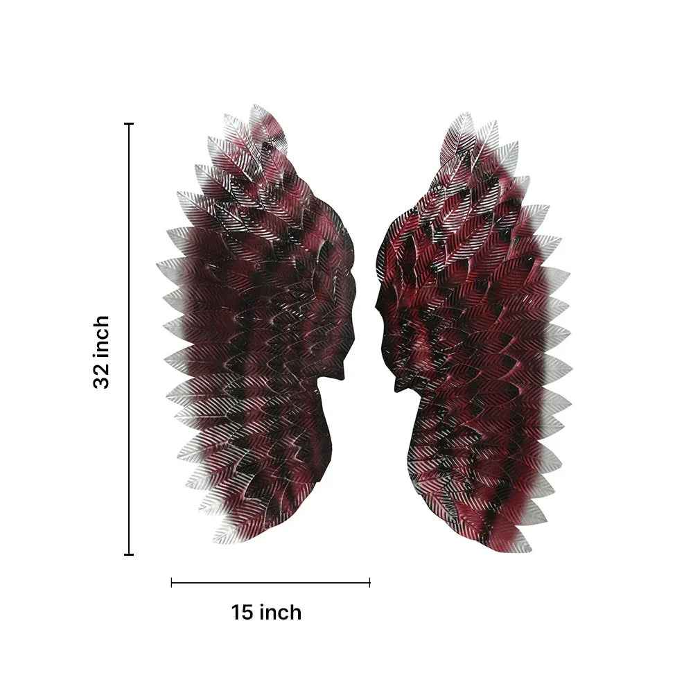 Premium Ruby Red Angel Wings Metal Leaf Wall Art Decor