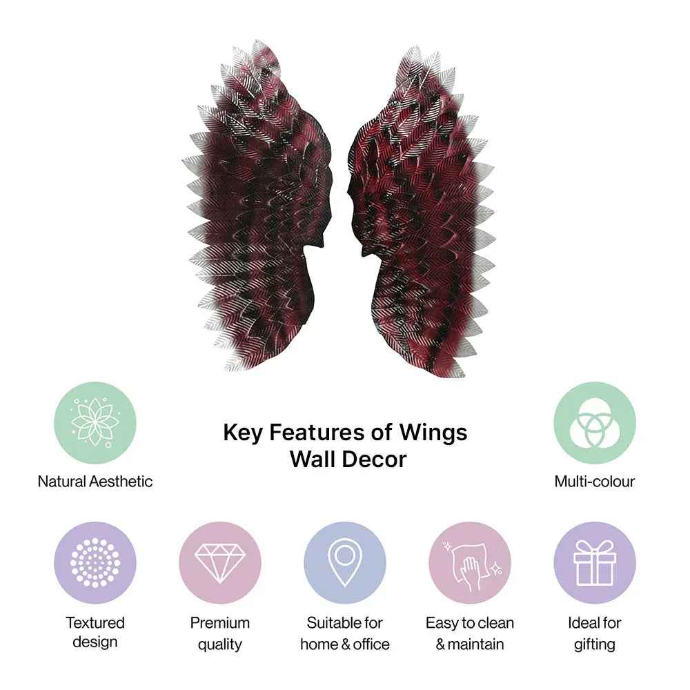 Premium Ruby Red Angel Wings Metal Leaf Wall Art Decor