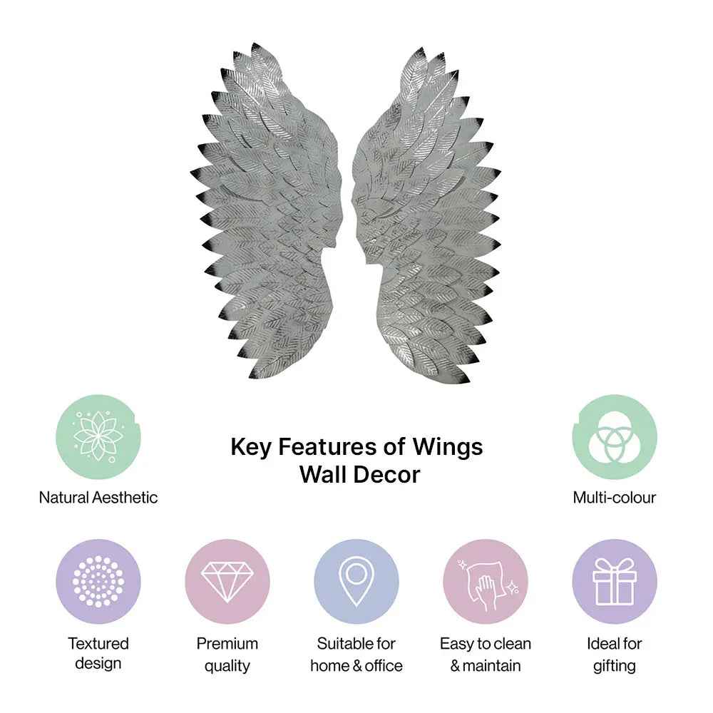 Angel Wings In Silver Metal Wall Art for Wall Decor