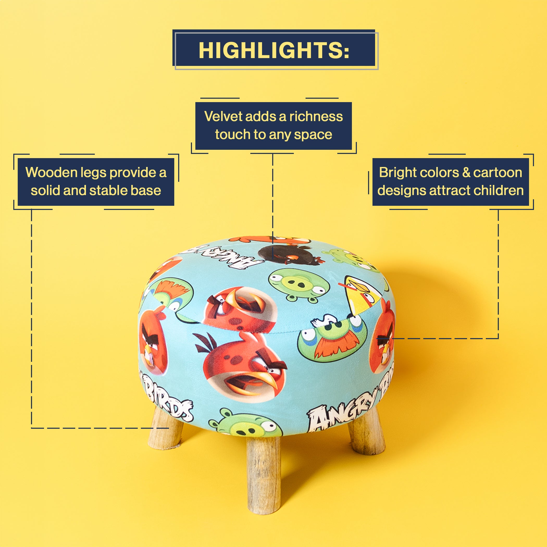 Round Sofa Ottoman Kids In Angry Birds-Combo of 2