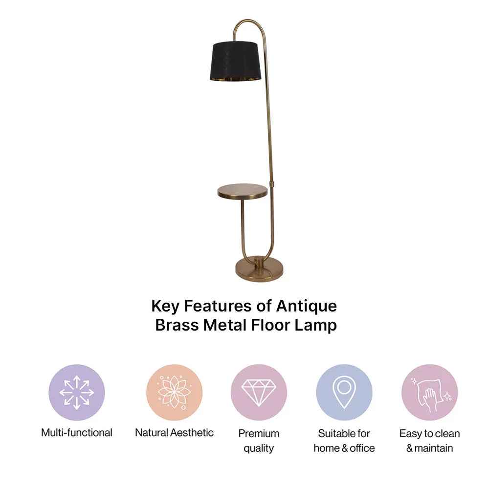 Antique Brass Metal Floor Lamp with Shade Bedroom