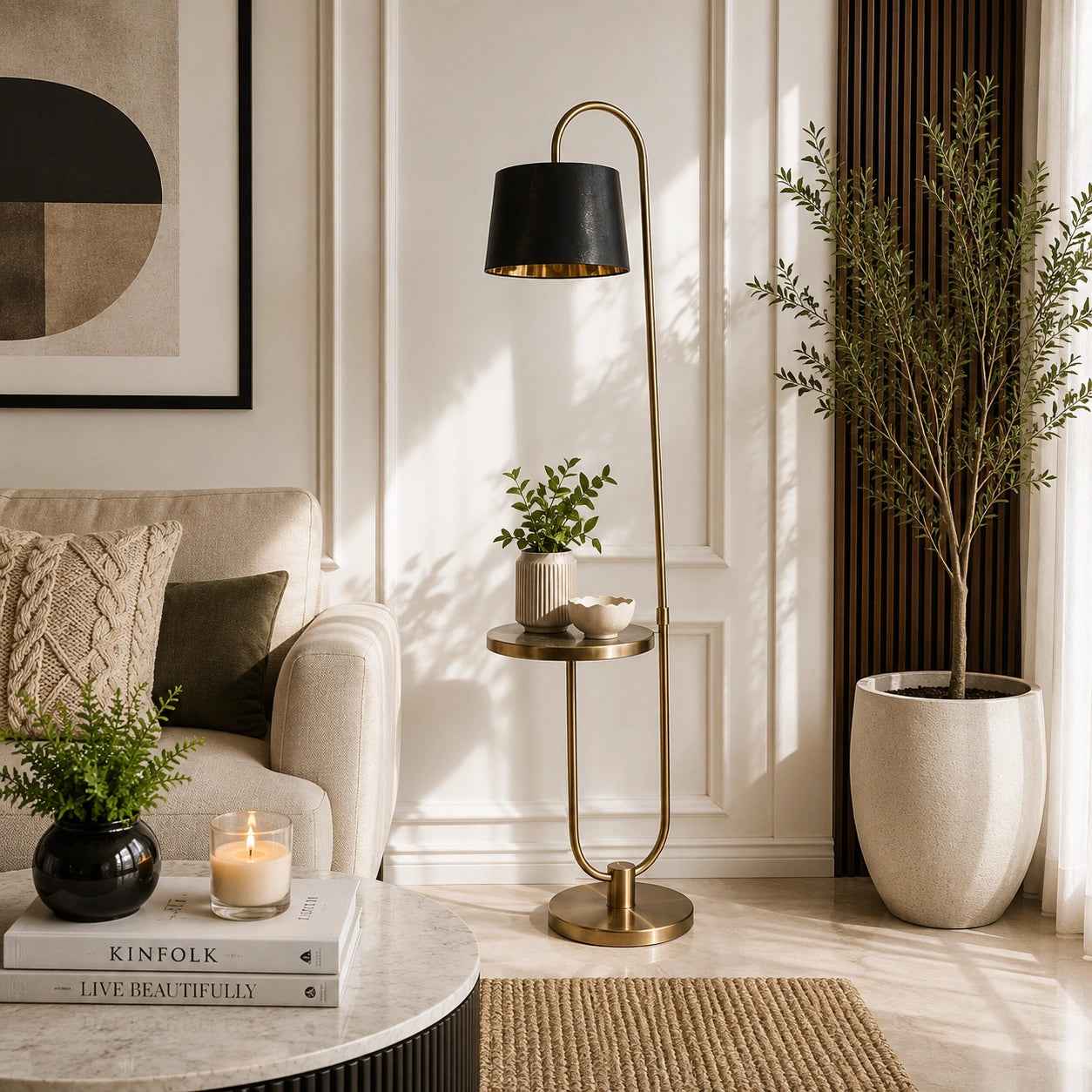 Antique Brass Metal Floor Lamp with Shade Bedroom