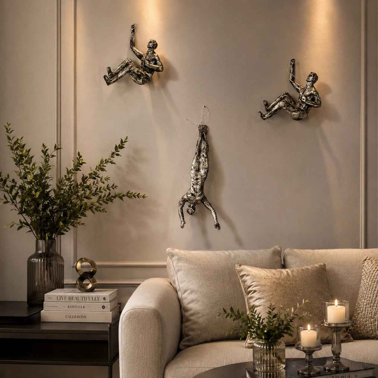 Antique Silver Climbing Human Metal Wall Decor Set of 3