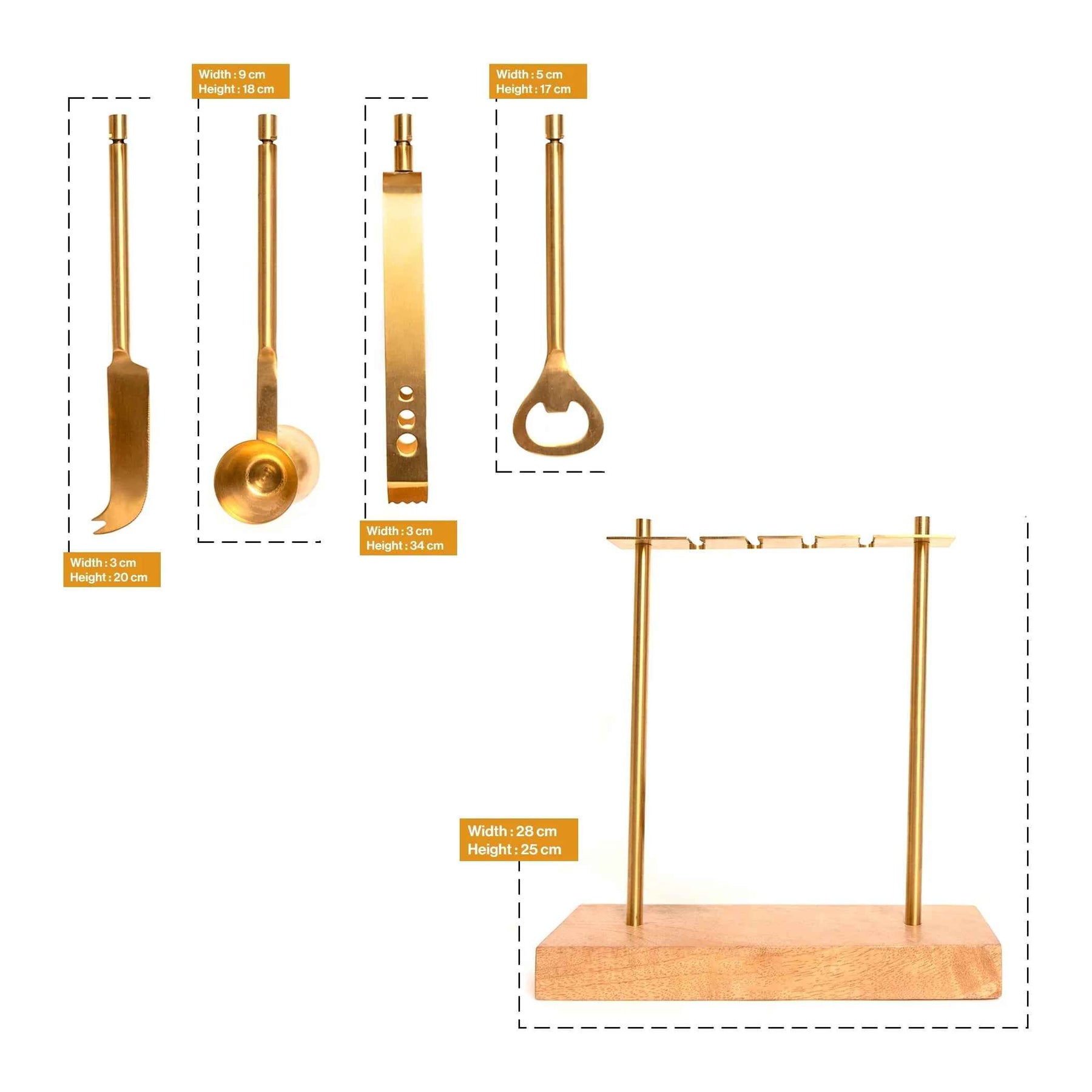 Premium Gold Bar Cocktail Tool Set with Stand