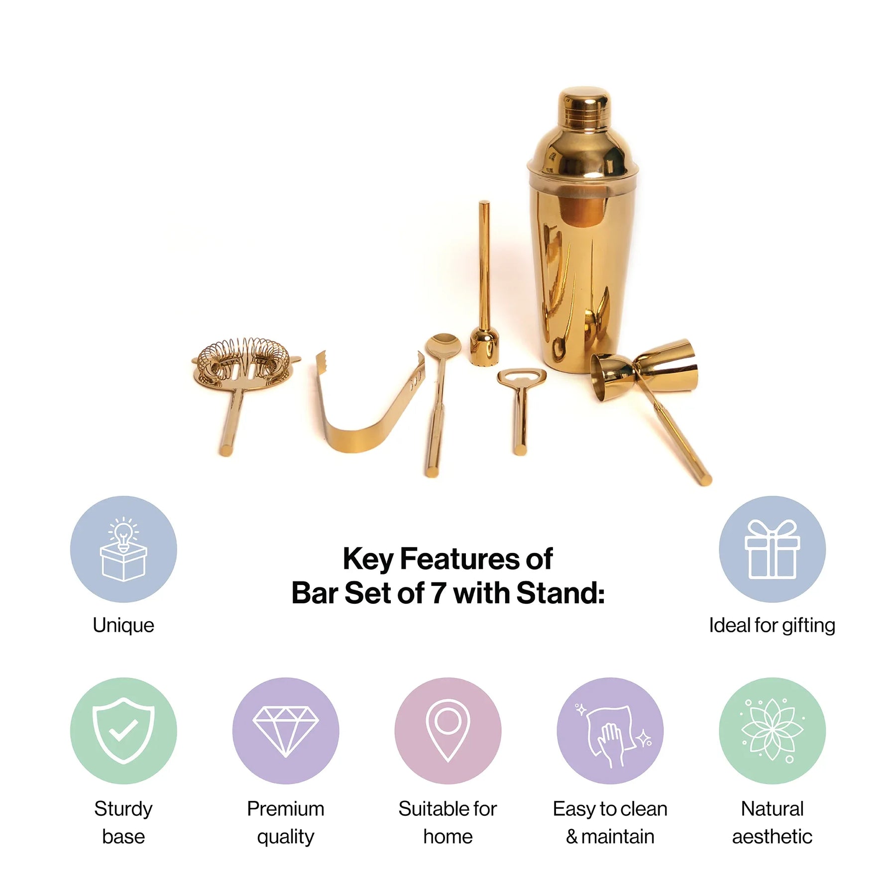 Bar Set Of 7 Gold PVD Coated for Kitchen Decor