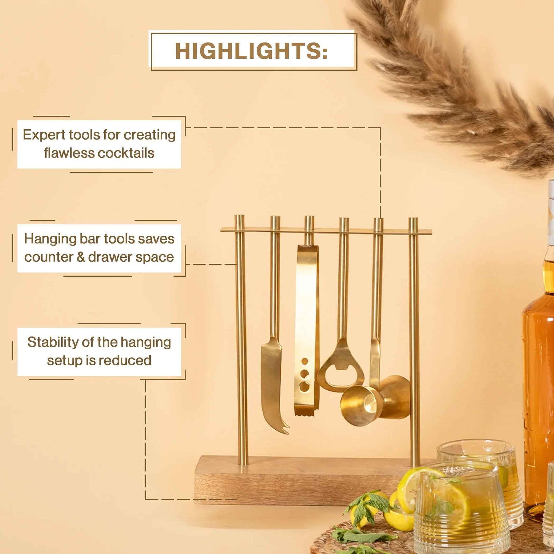 Premium Gold Bar Cocktail Tool Set with Stand