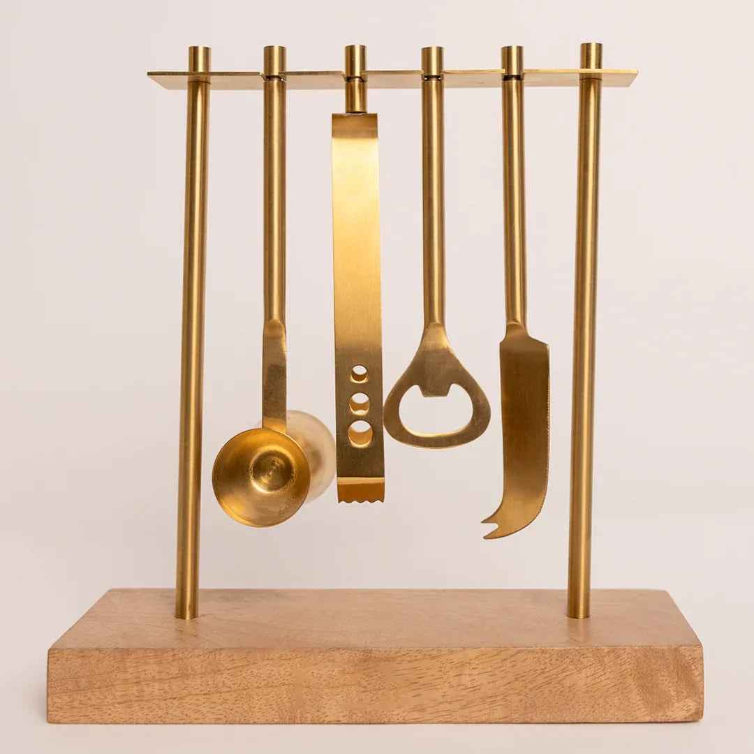 Premium Gold Bar Cocktail Tool Set with Stand