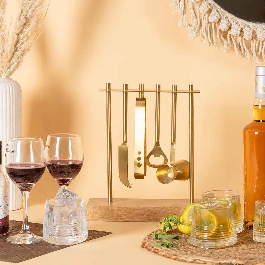 Premium Gold Bar Cocktail Tool Set with Stand