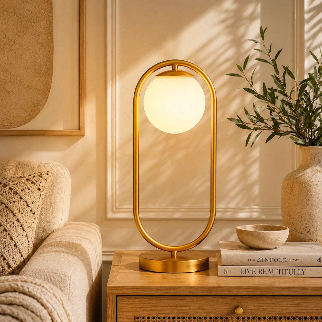 Bedside Table Lamp in Brass for Bedroom