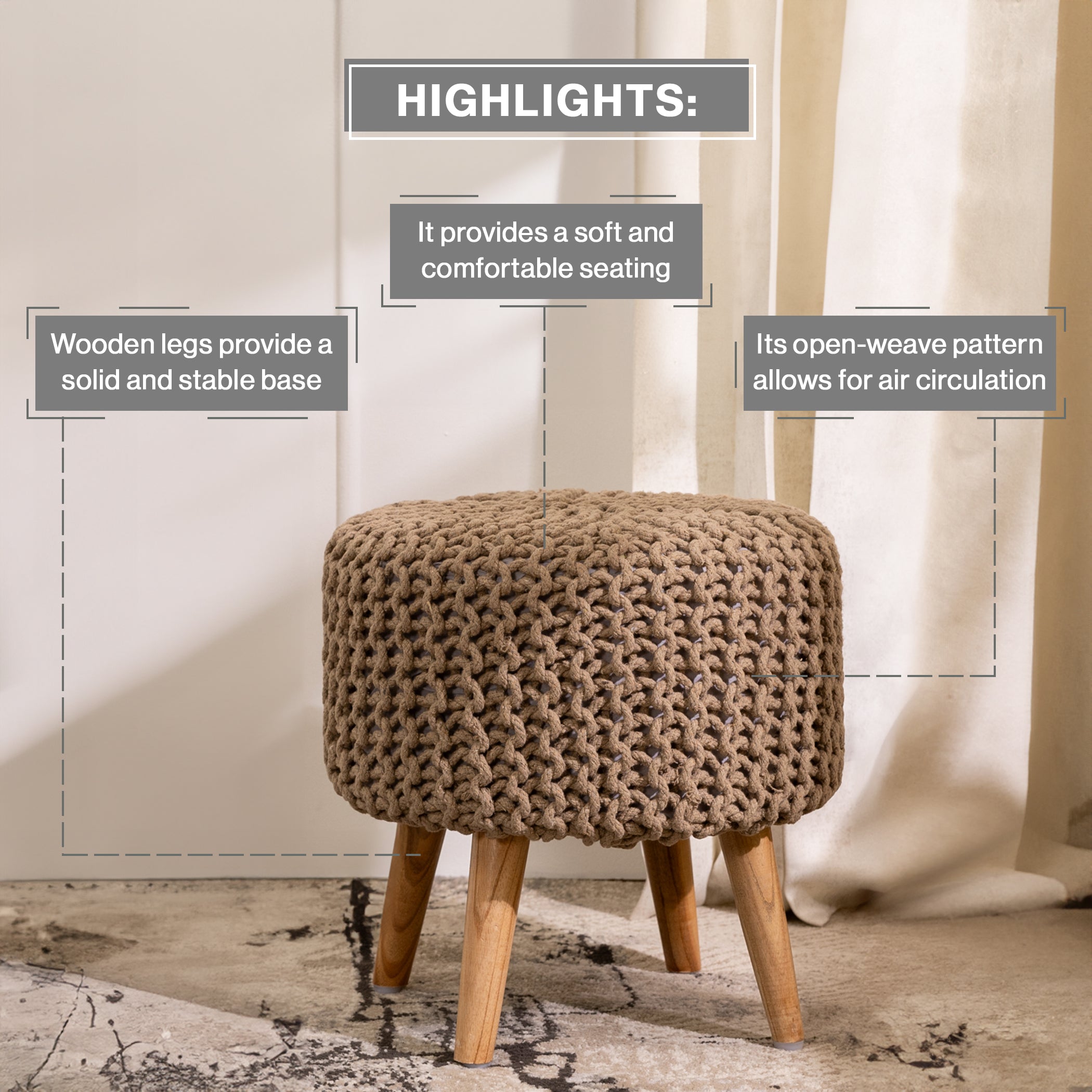 Round Ottoman Pouffe Stool (Dori) in Cream-Combo of 2
