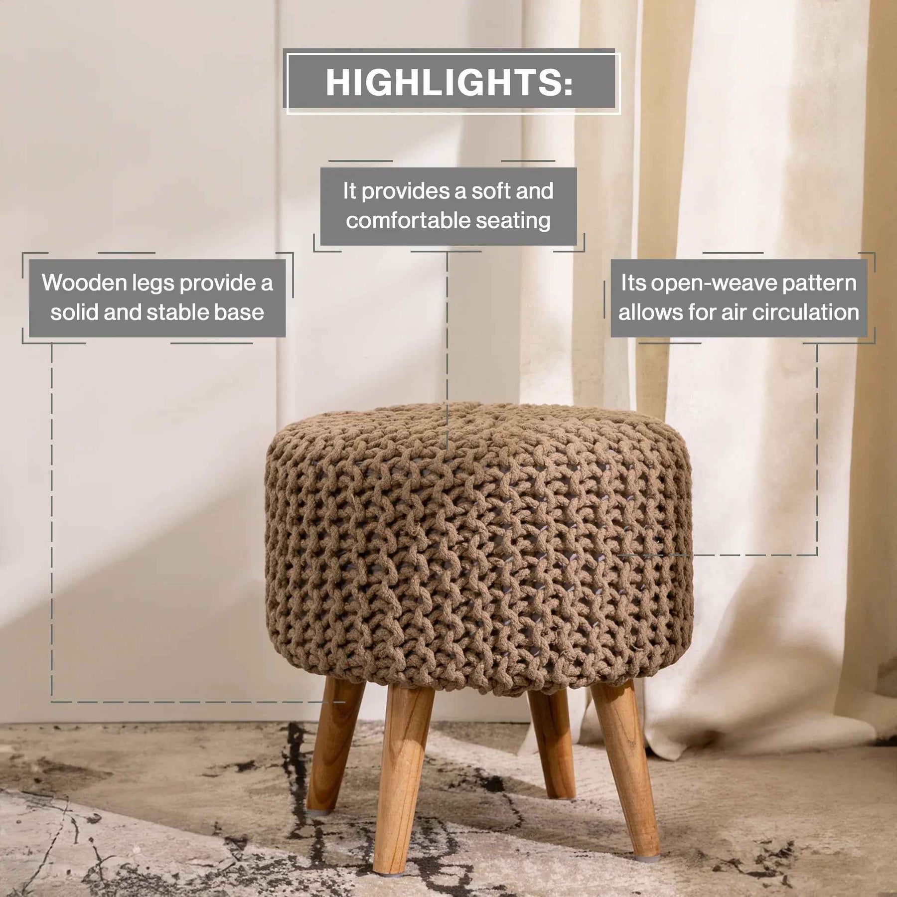 Round Dori Ottoman Pouffe Stool Set of 2 in Cream