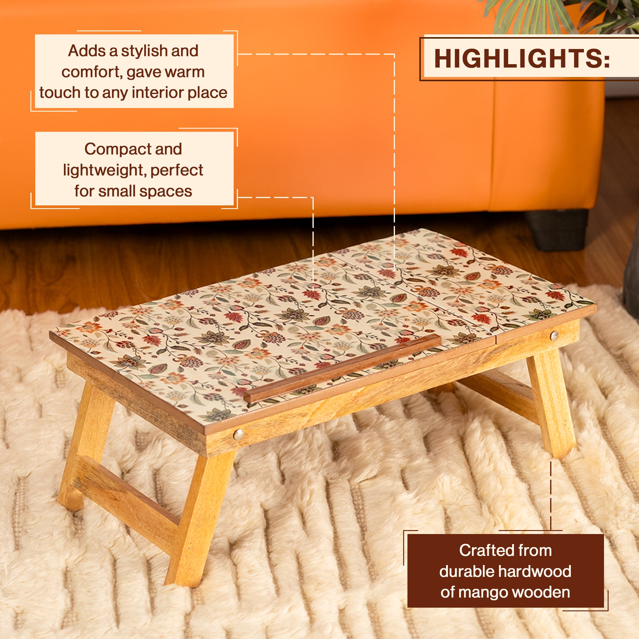 Mango Wood Handmade Folding Laptop Table in Jaipuria with Epoxy Resin