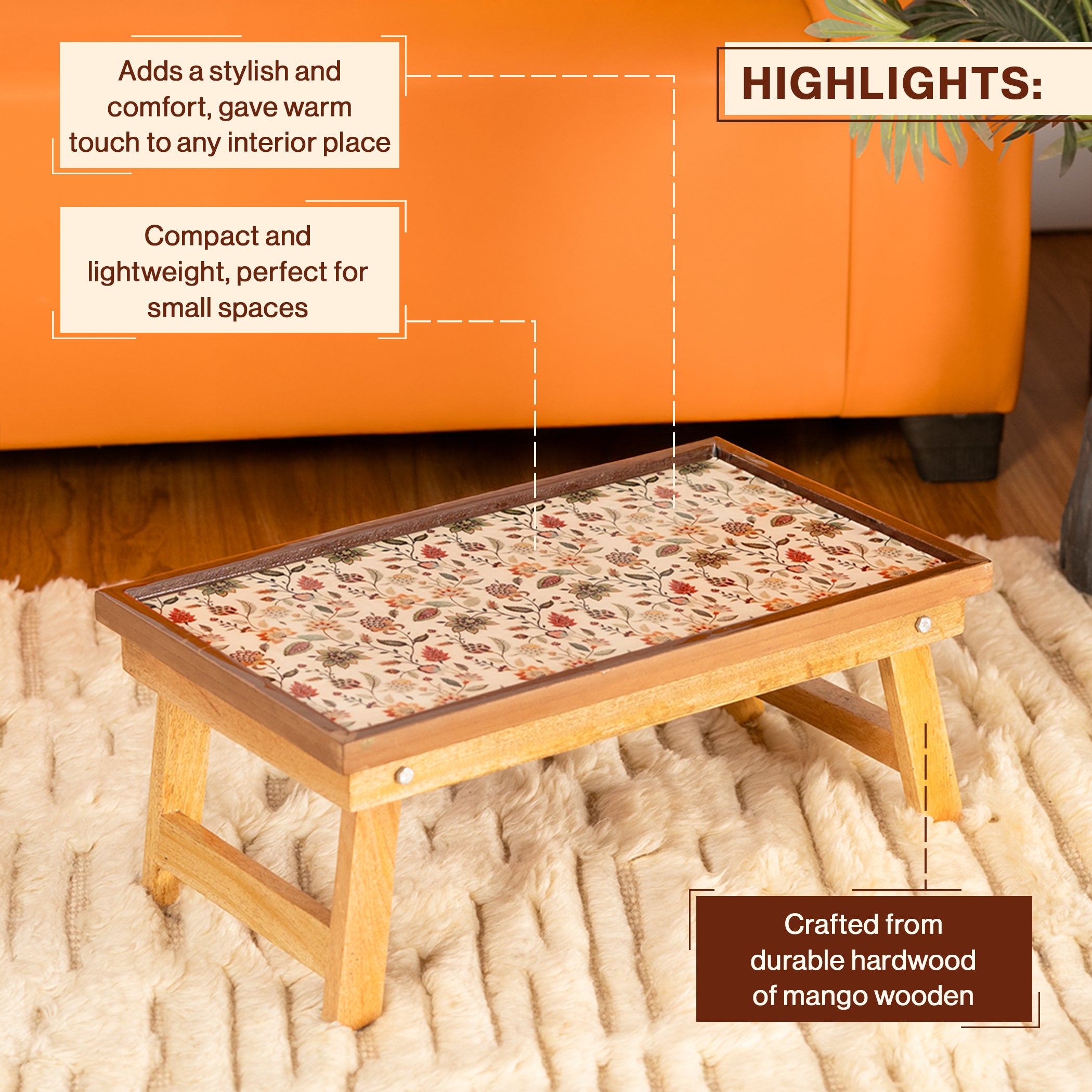 Mango Wood Handmade Fixed Jaipuria Laptop Table with Epoxy Resin