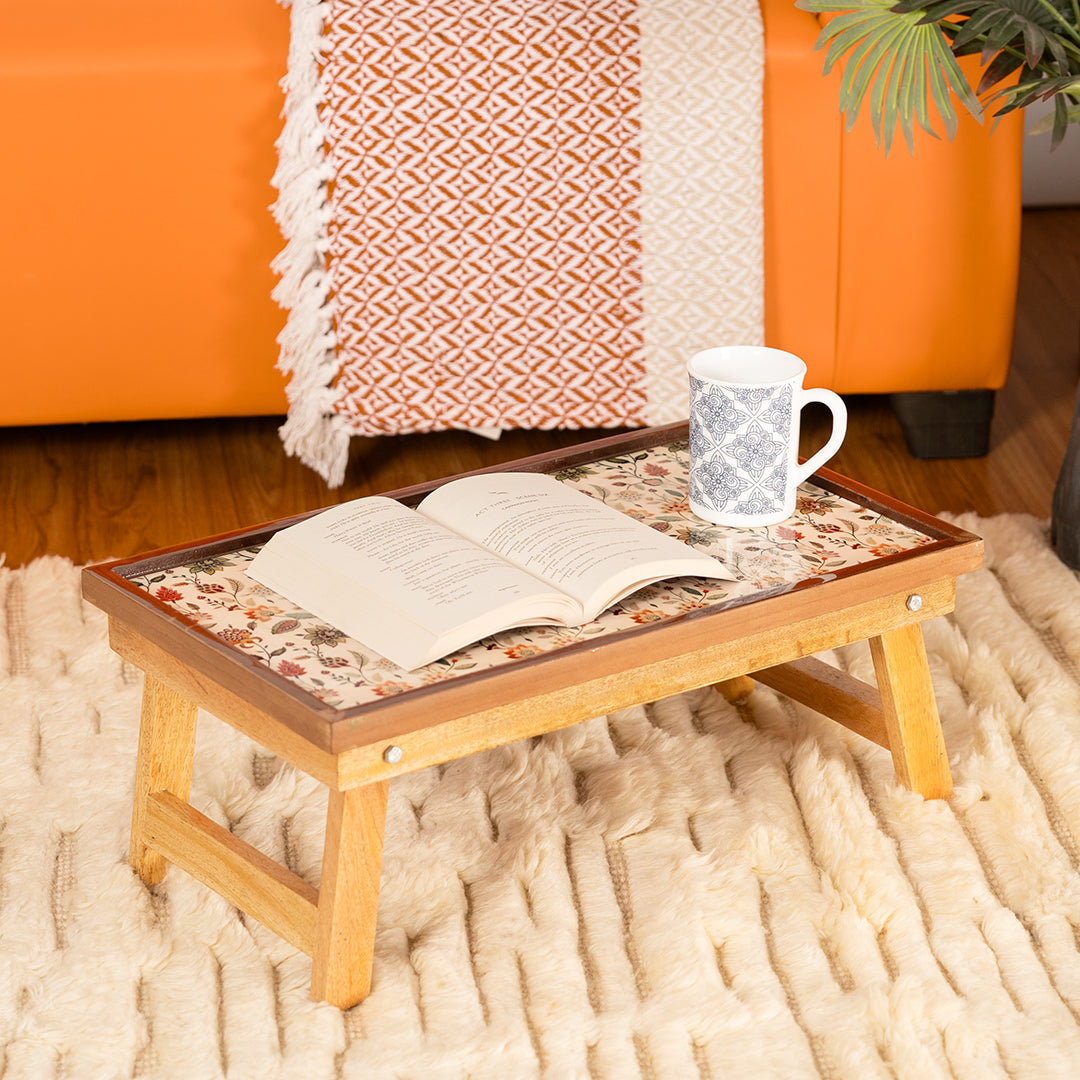 Mango Wood Handmade Fixed Jaipuria Laptop Table with Epoxy Resin