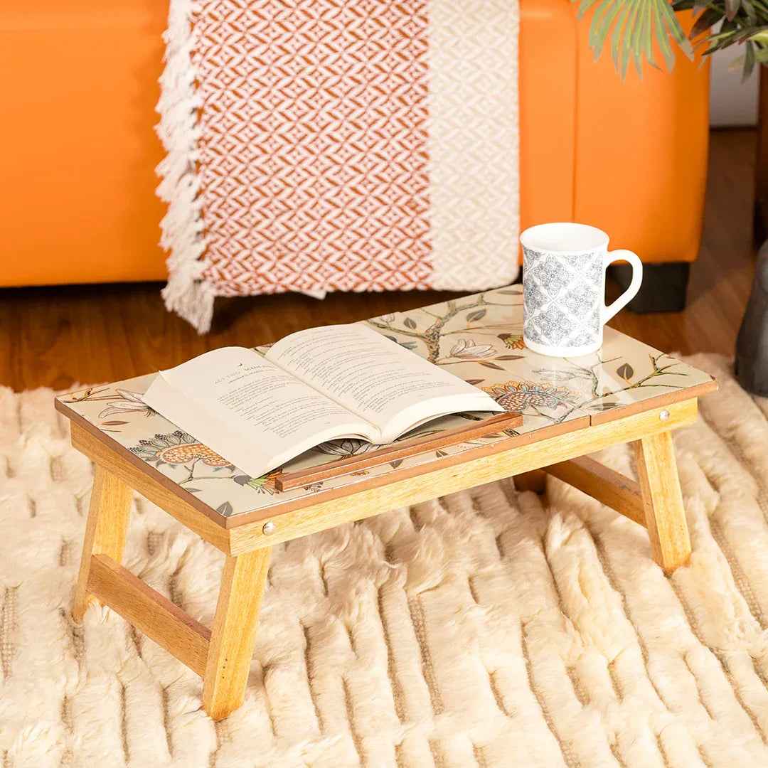 Mango Wood Handmade Folding Laptop Table in Birdflower with Epoxy Resin