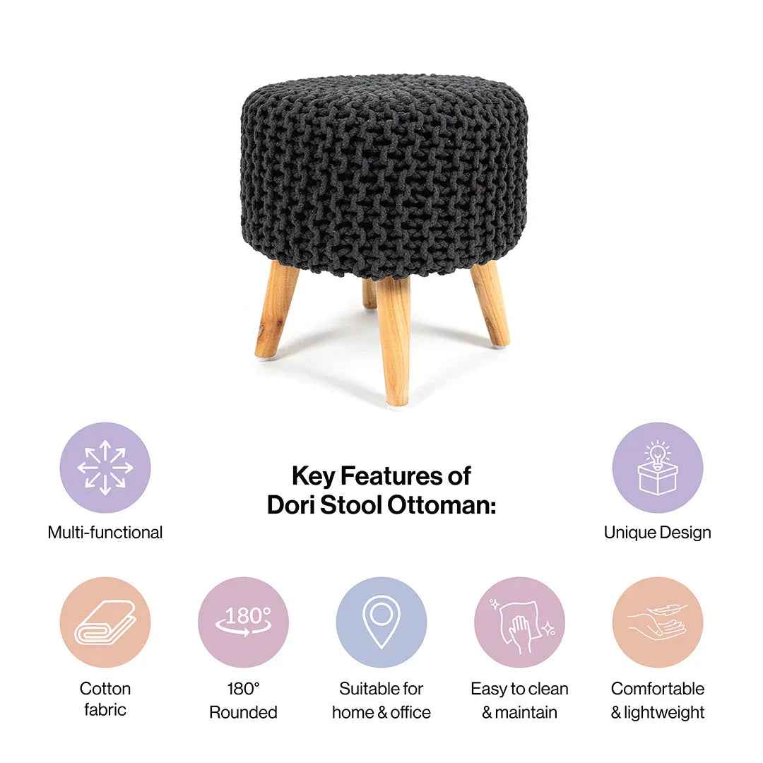 Dori Ottoman Pouffe Stool Set of 2 in Charcoal