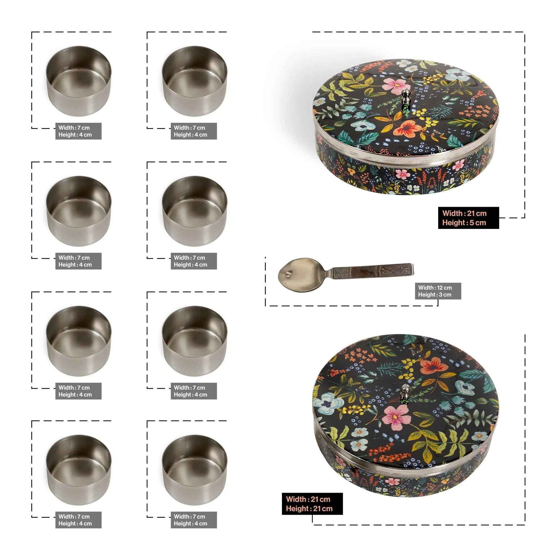 Premium Stainless Steel Masala Box (Spice Box) in Black Blossom