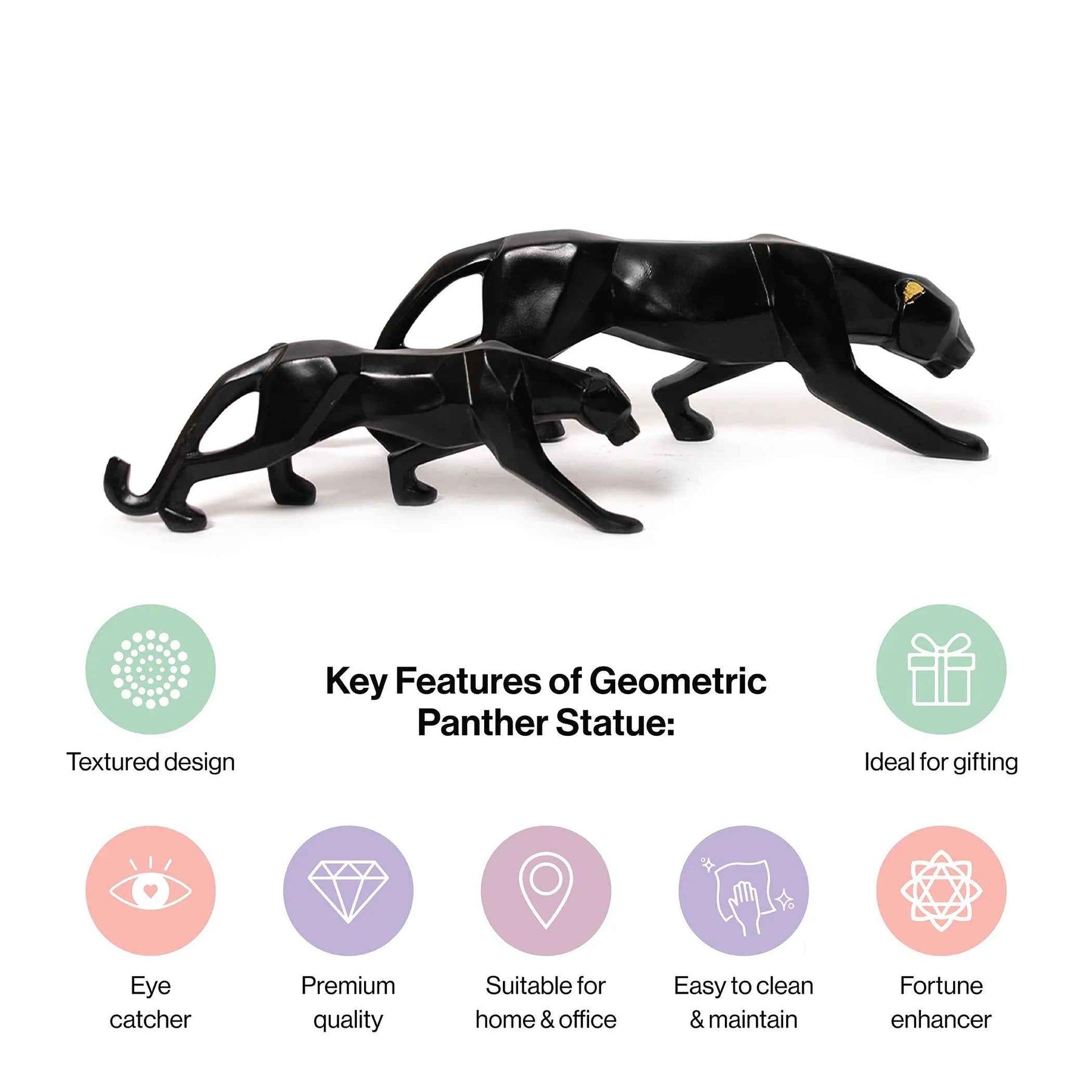 Geometric Black Panther Resin Statue Set for Home Decor