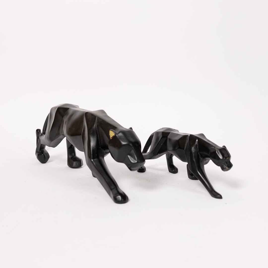 Jaguar Showpiece Black Geometric Statue in Home Decor-Set of 2