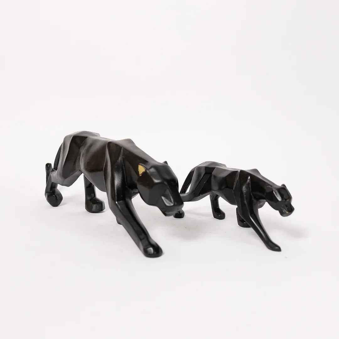 Geometric Black Panther Resin Statue Set for Home Decor