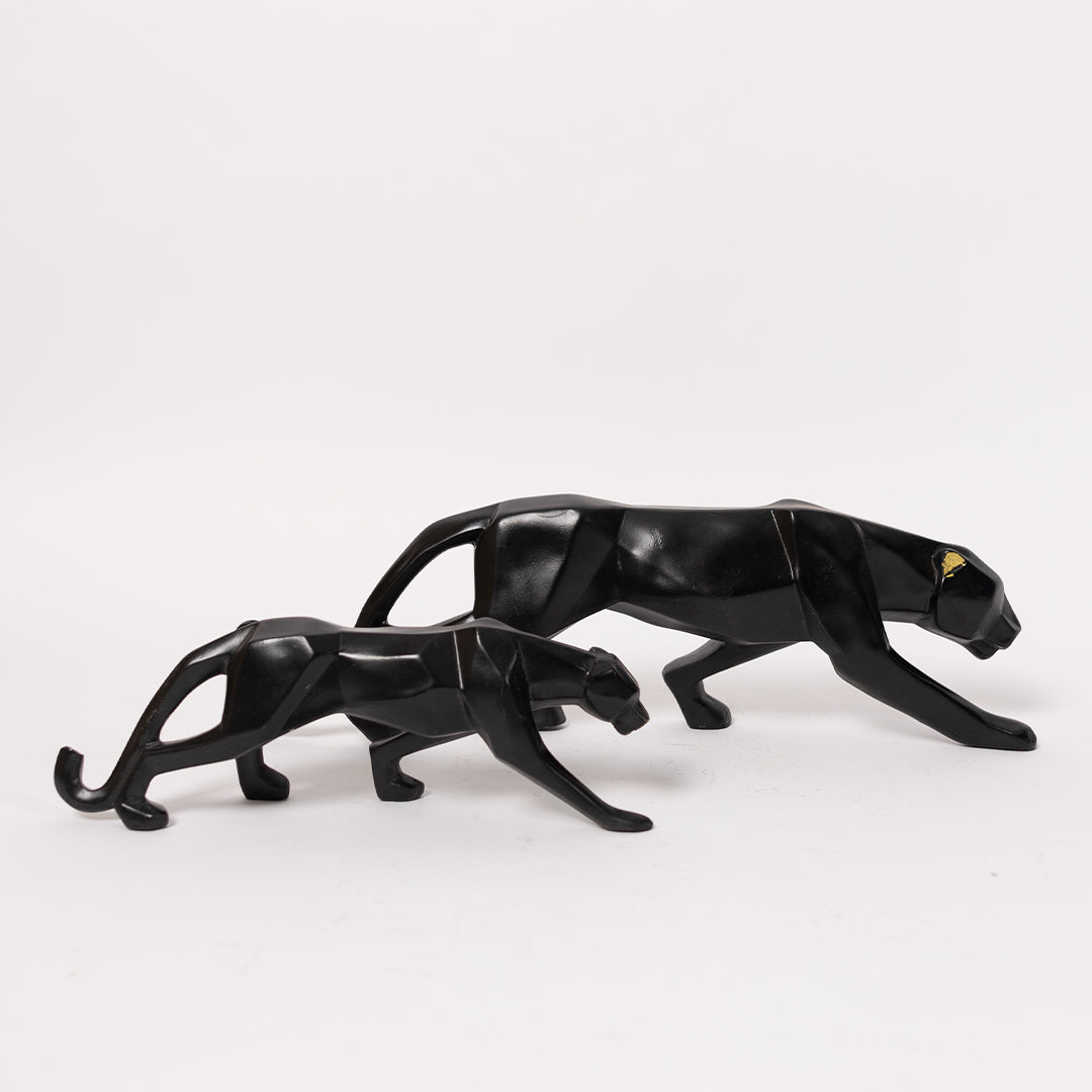Jaguar Showpiece Black Geometric Statue in Home Decor-Set of 2