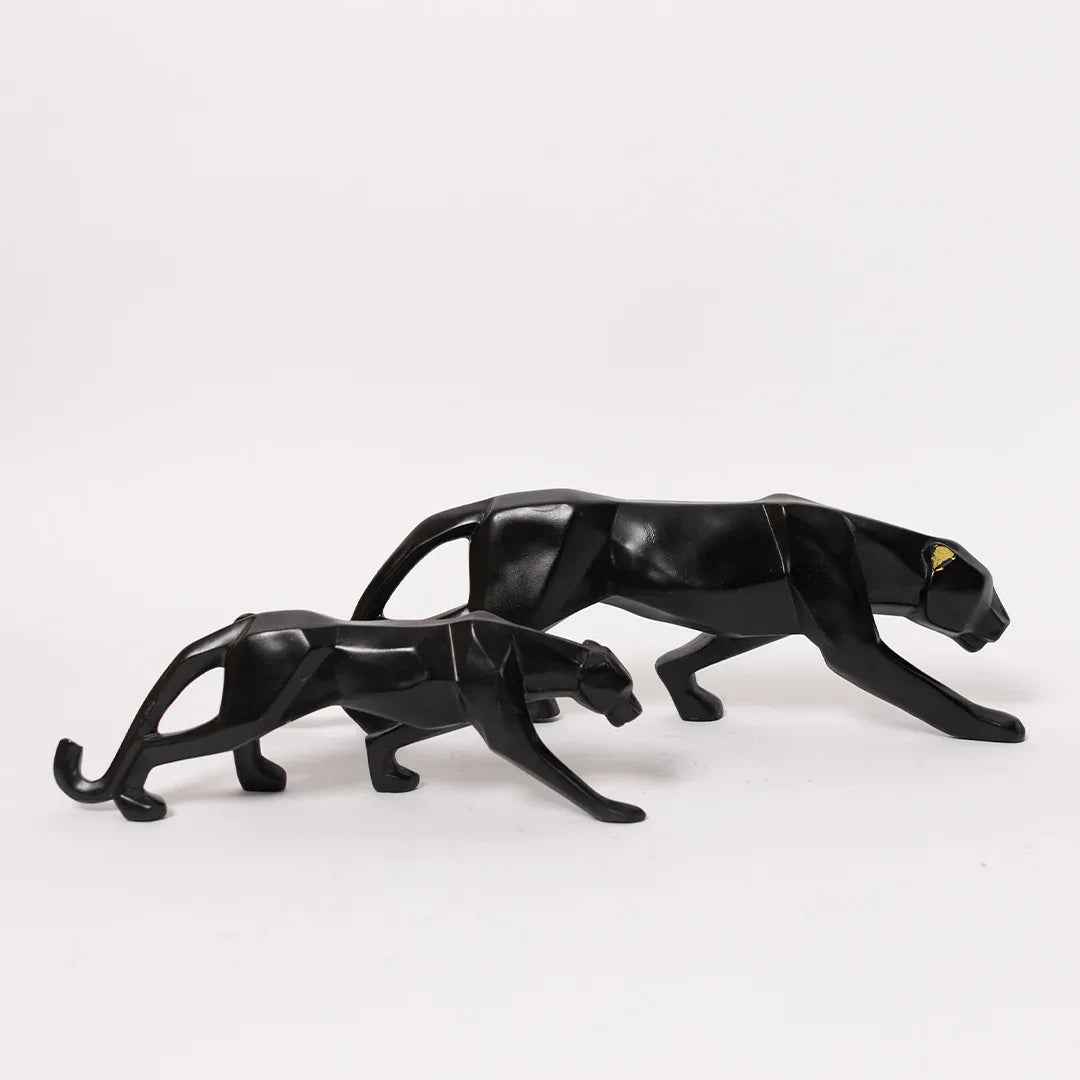 Geometric Black Panther Resin Statue Set for Home Decor