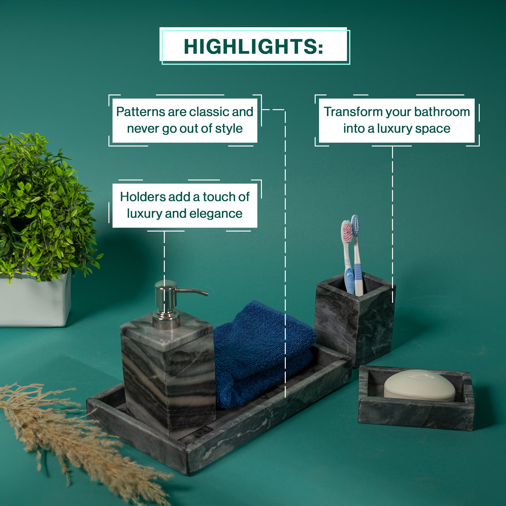 Marble Bathroom Set In Charcoal Brown-Set of 4