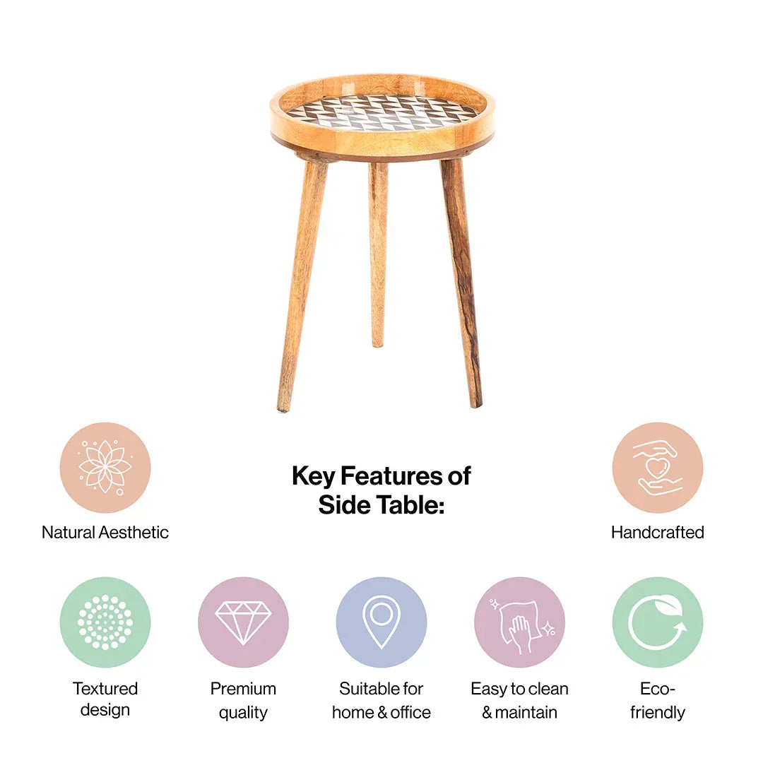 Round Side Table in Black & White - Bedside Table for Home Decor