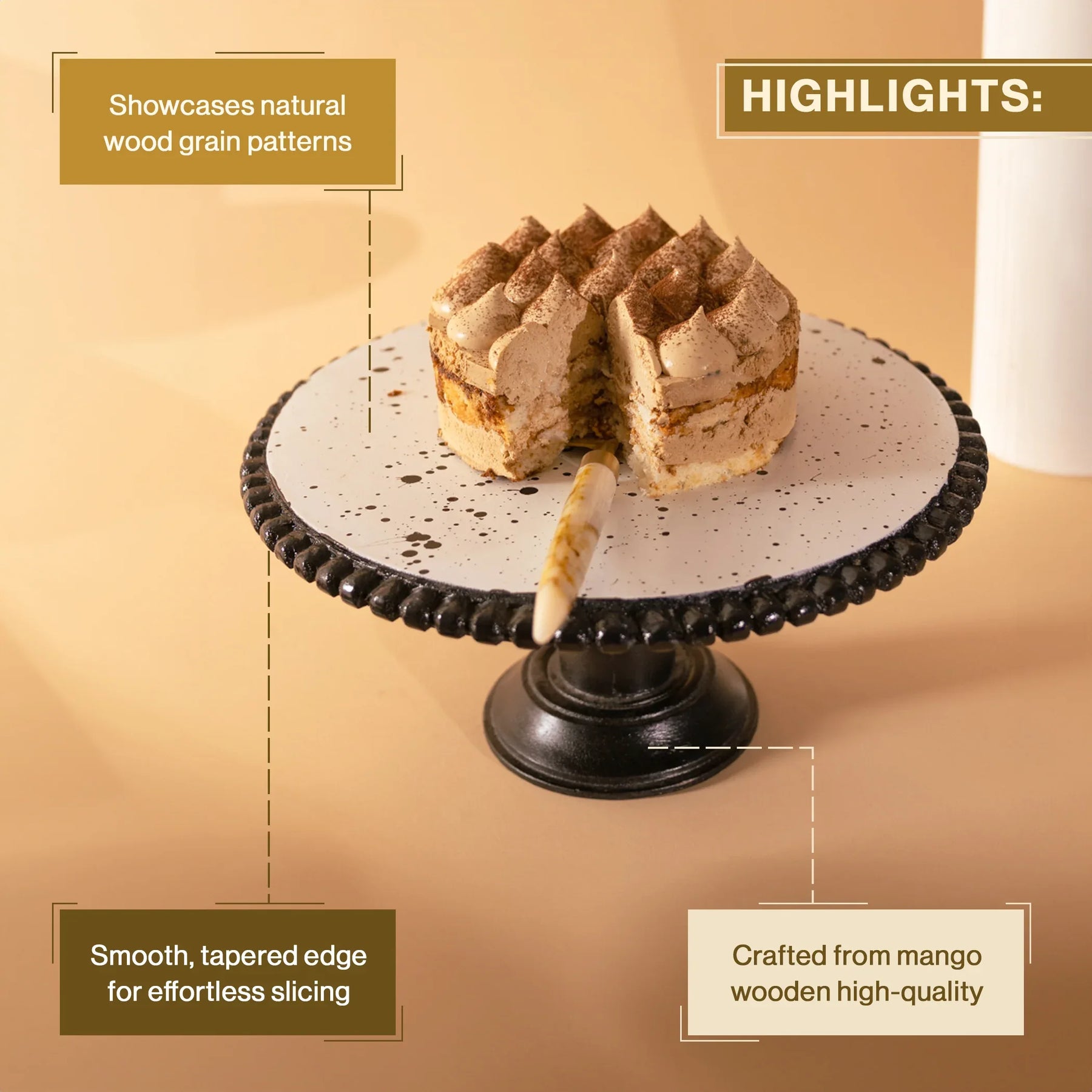 Black and White Printed Mango Wood Cake Stand