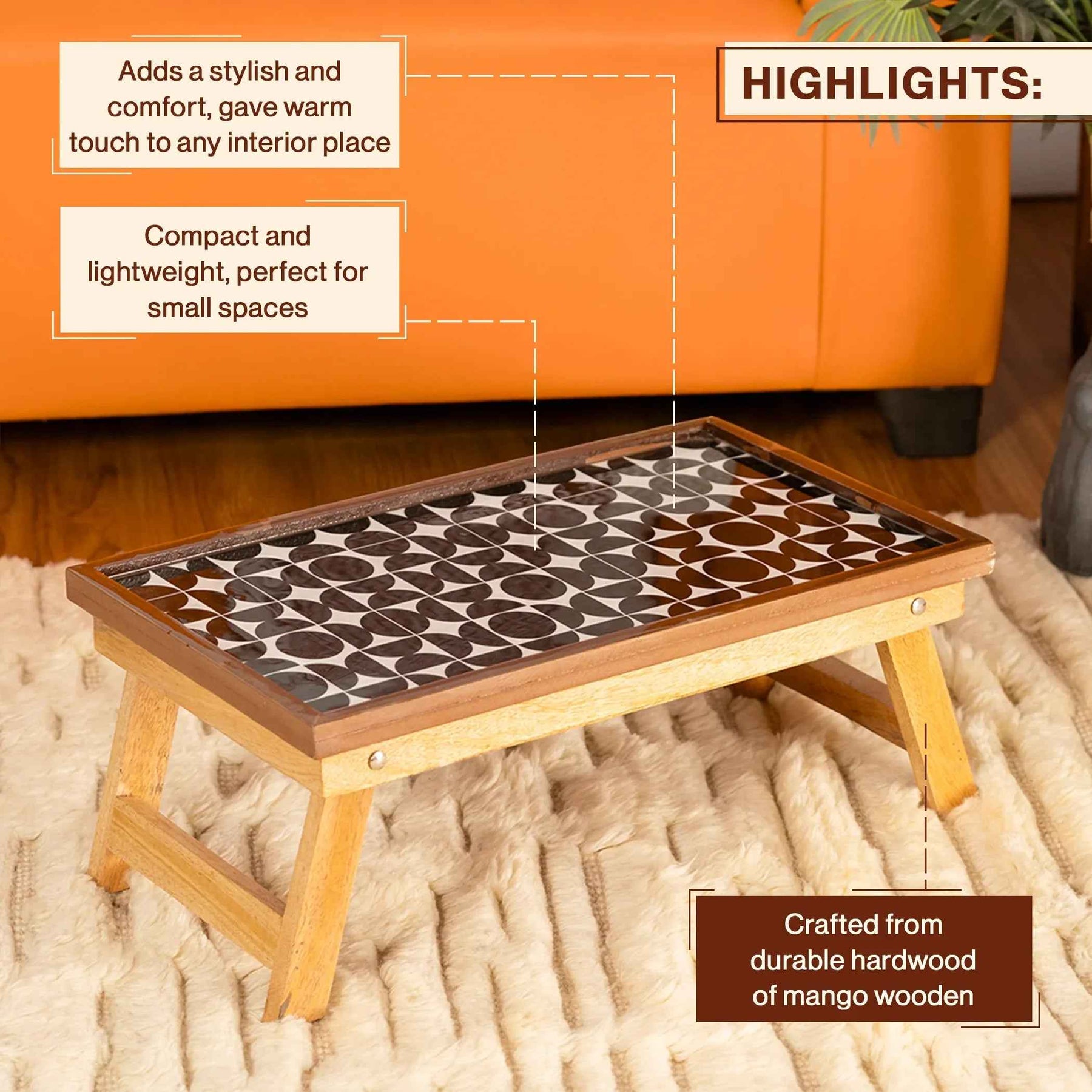 Mango Wood Handmade Fixed shaded mosaic Laptop Table with Epoxy Resin