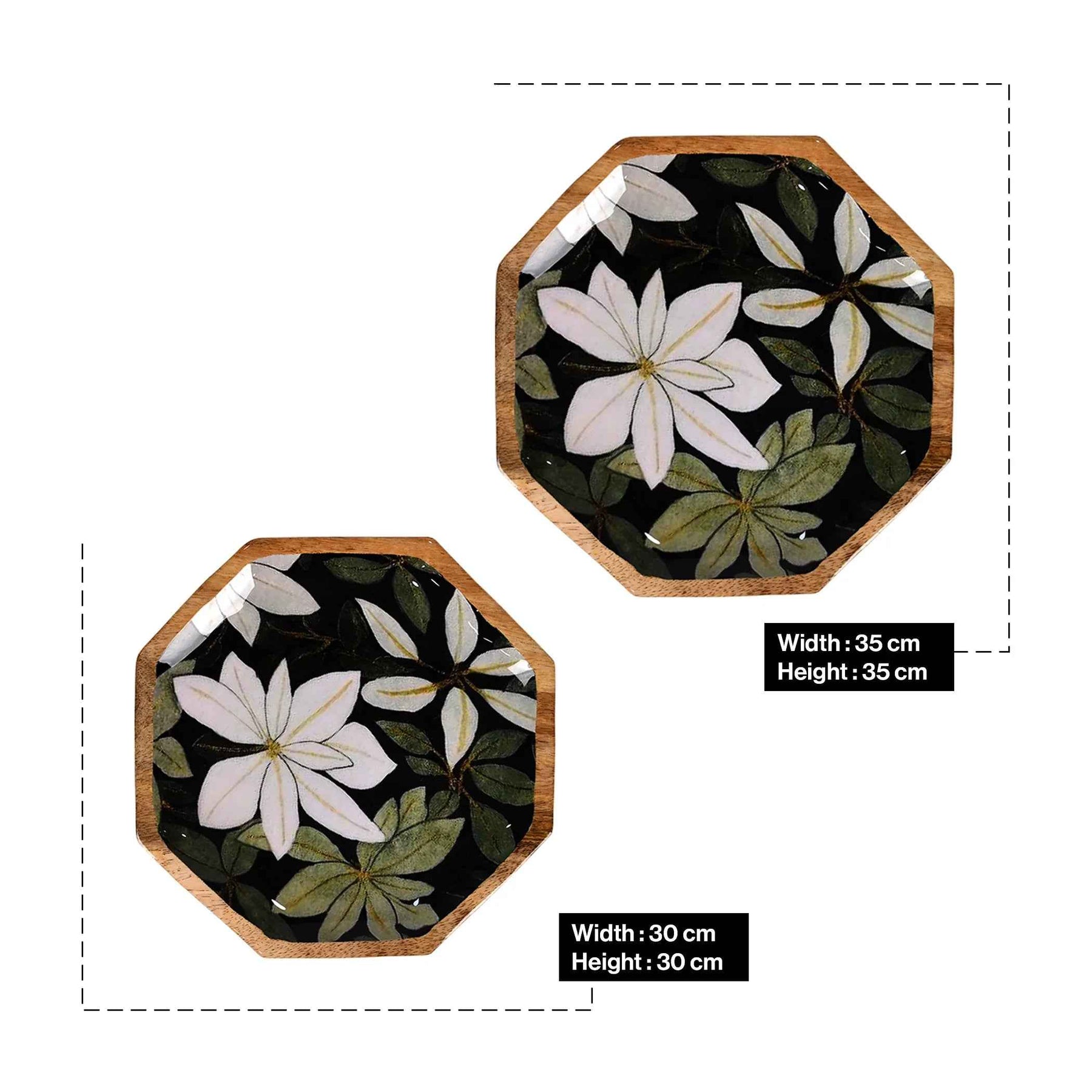 Premium Wooden Serving Platters Set with Magnolia Floral Design