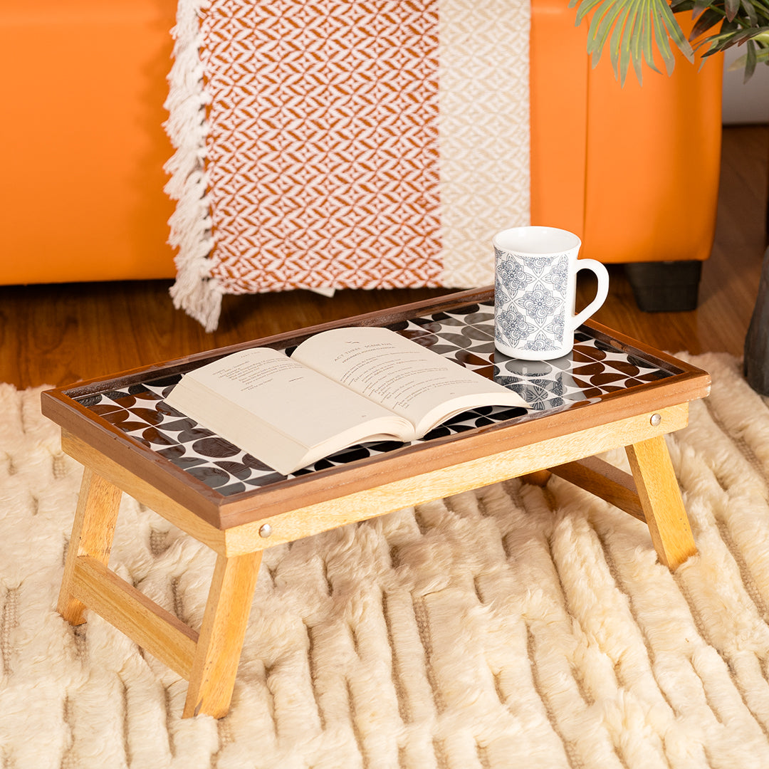 Mango Wood Handmade Fixed shaded mosaic Laptop Table with Epoxy Resin