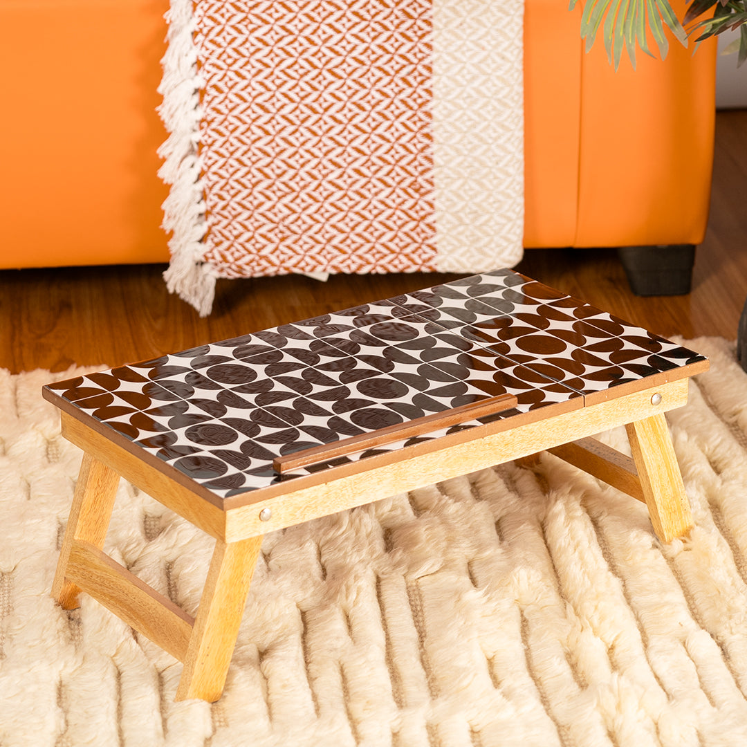 Mango Wood Handmade Folding Laptop Table in Black Mosaic with Epoxy Resin