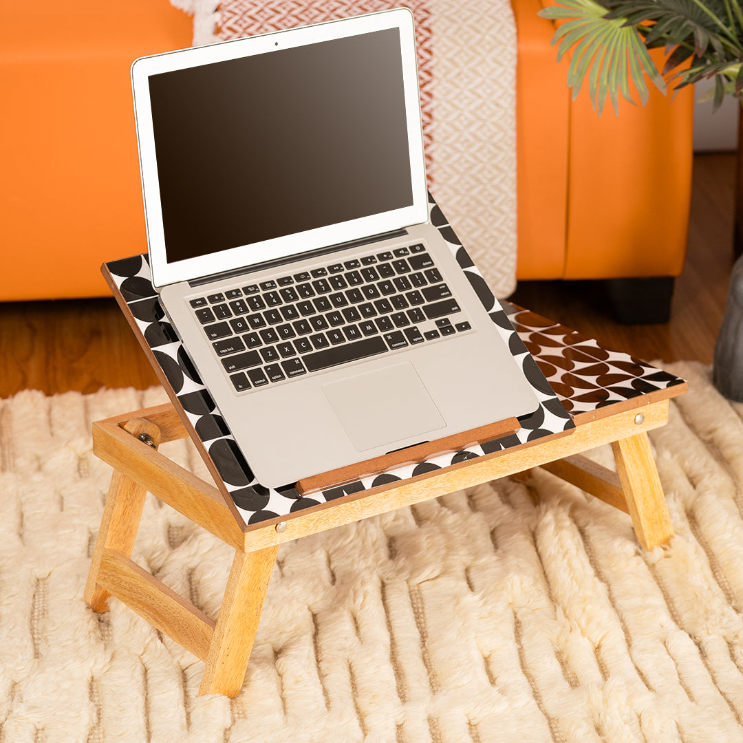 Mango Wood Handmade Folding Laptop Table in Black Mosaic with Epoxy Resin