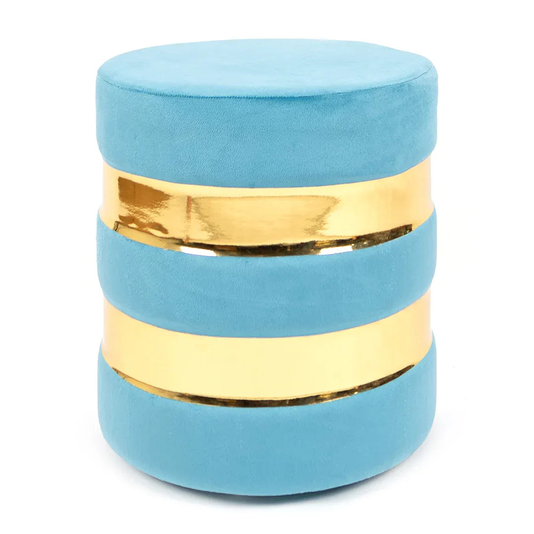 Round Velvet Ottoman for Living Room in Powder Blue