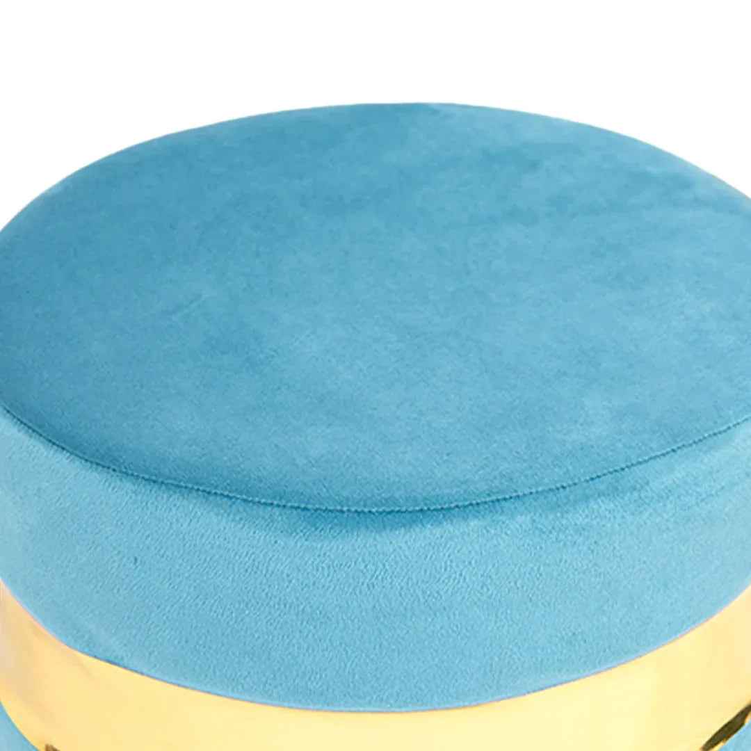 Round Velvet Ottoman for Living Room in Powder Blue