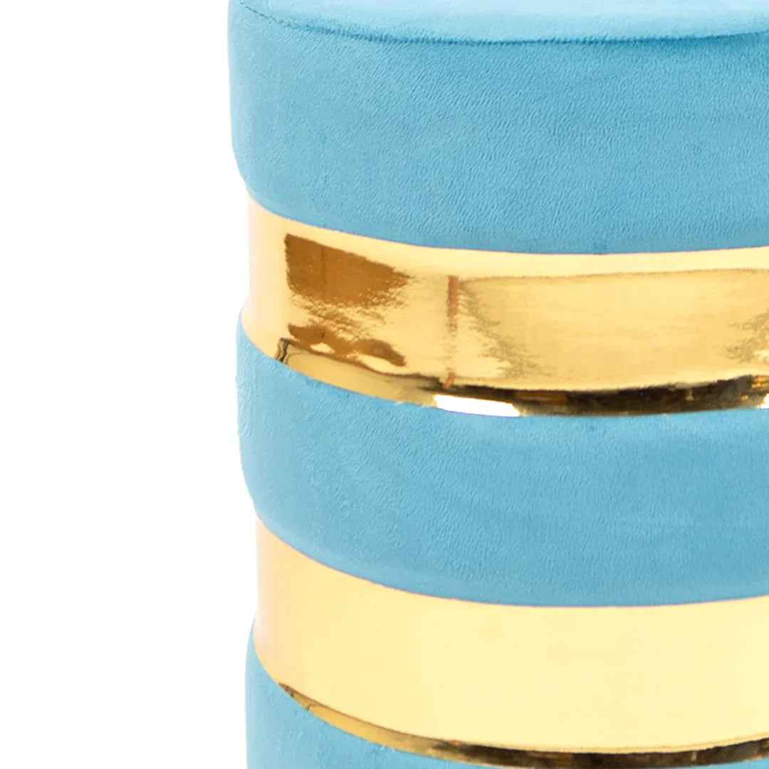 Round Velvet Ottoman for Living Room in Powder Blue