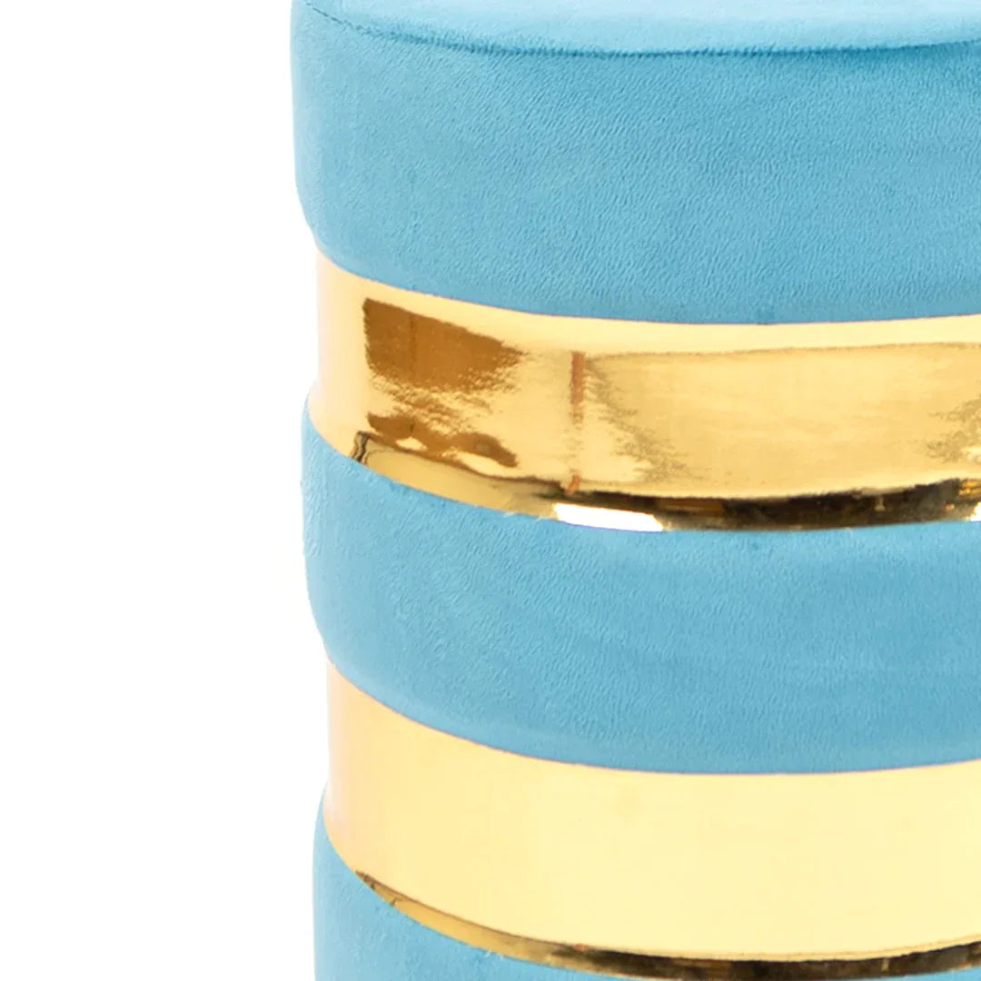 Round Velvet Ottoman in Powder Blue