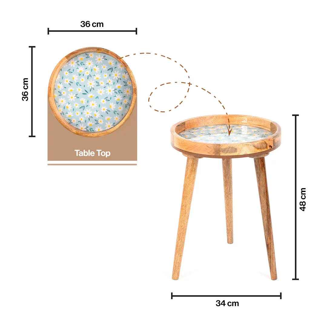 Wooden Side Table in Sunflower Pattern For Living Room & Bedroom