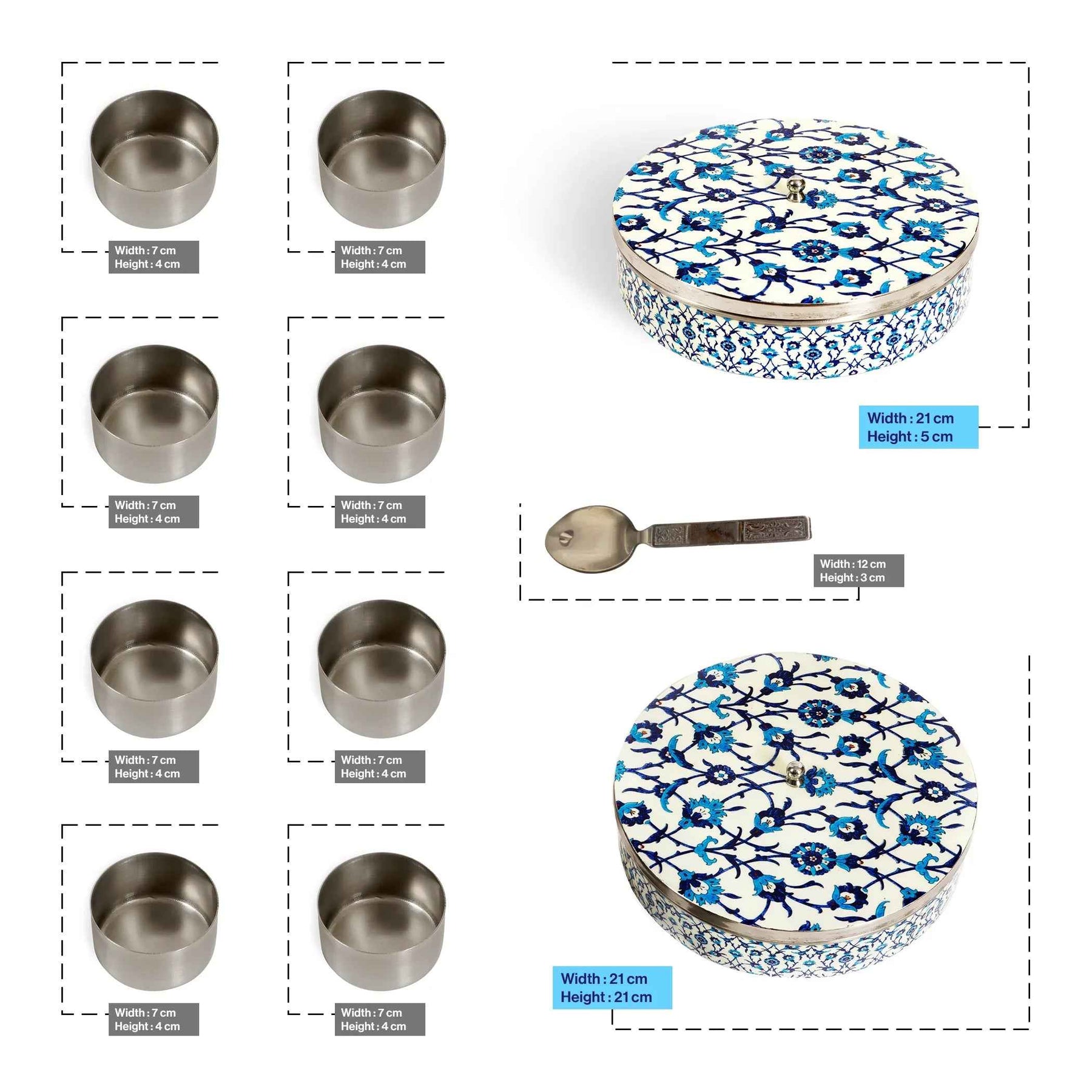 Premium Stainless Steel Masala Box (Spice Box) in Wildfloral Design