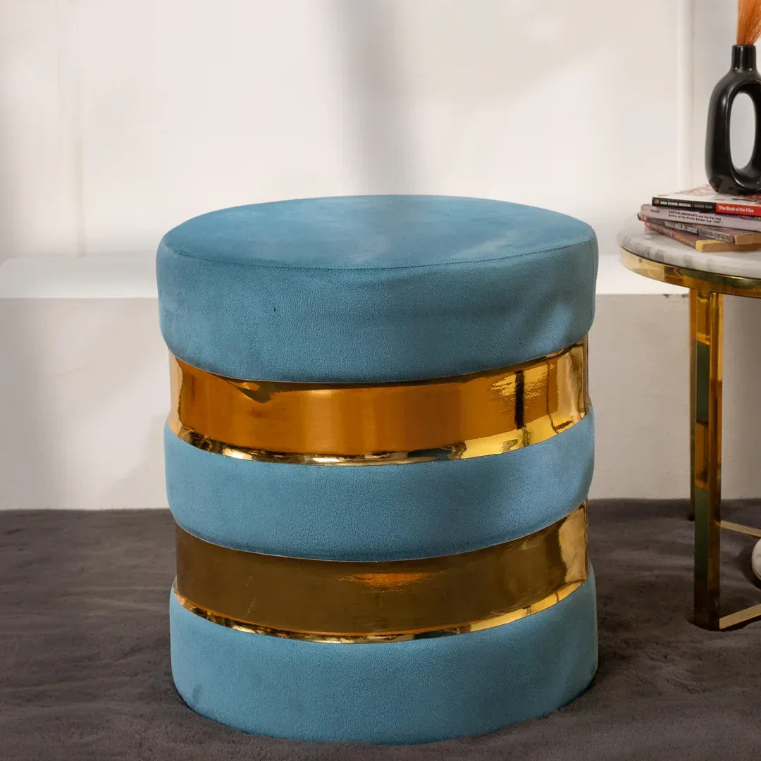 Ottoman Round Drum Stool Set of 2 in Powder Blue