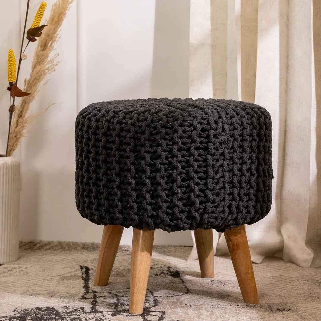 Dori Ottoman Pouffe Stool in Charcoal