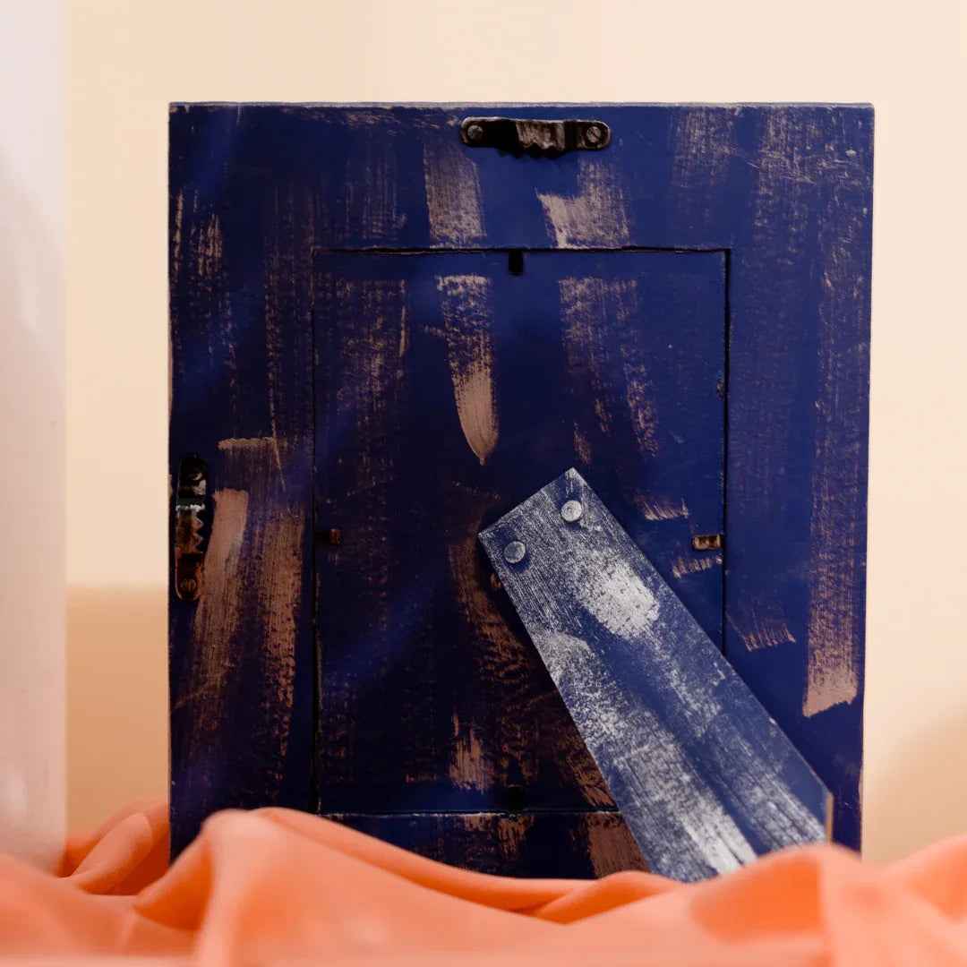 Handcrafted Wooden Sunburst Photo Frame in Royal Blue
